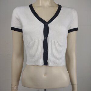 NWT Commense white black V-Neck short sleeve cropped cardigan bolero Small